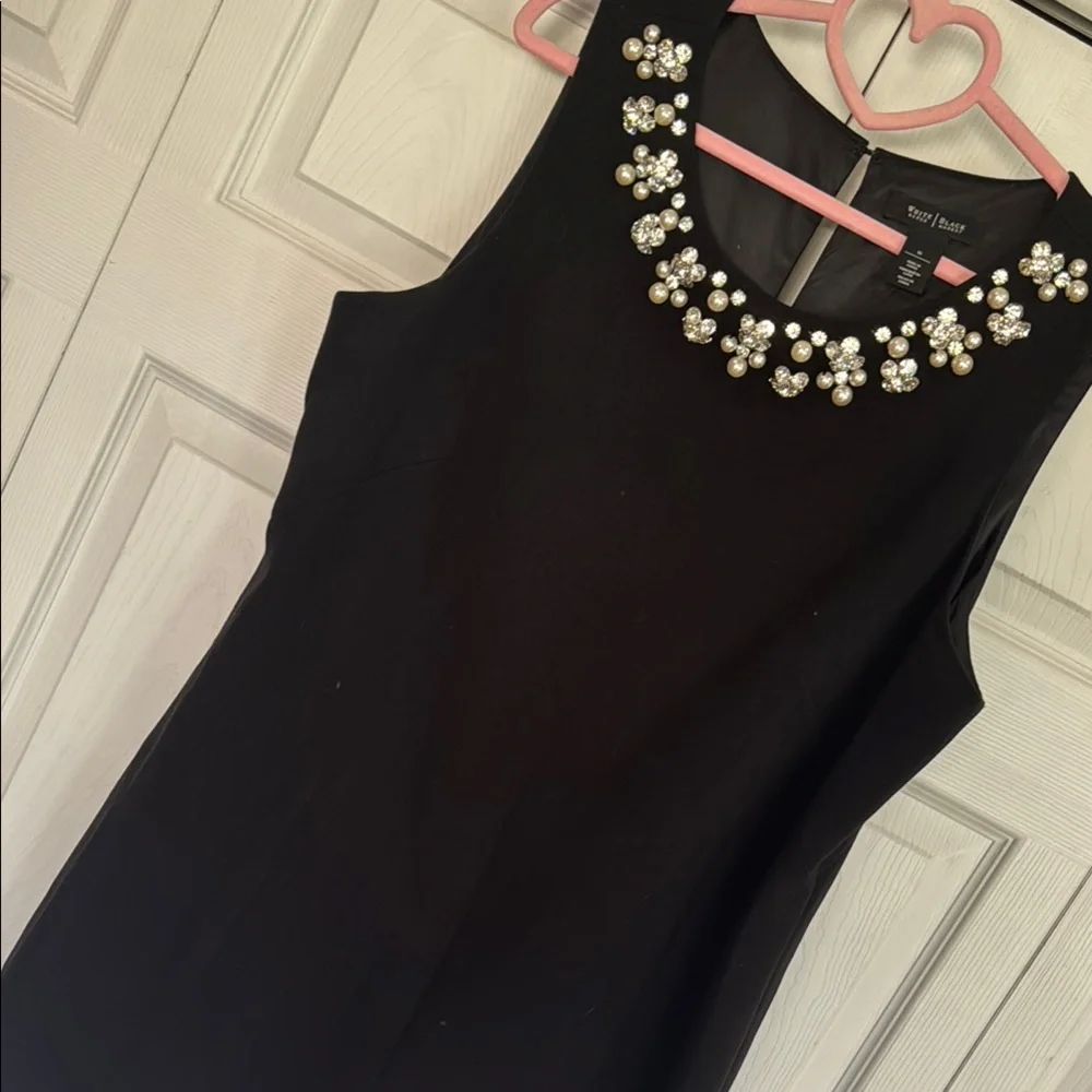 White House Black Market Black Dress with rhinestone and pearl Embellished Neck - Picture 7 of 11